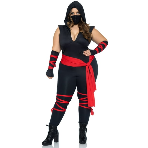 Plus size blue womens ninja hood romper costume